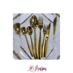 سرویس قاشق و چنگال 24 نفره 120 پارچه یونیک طلایی مات و براق مدل ماینز